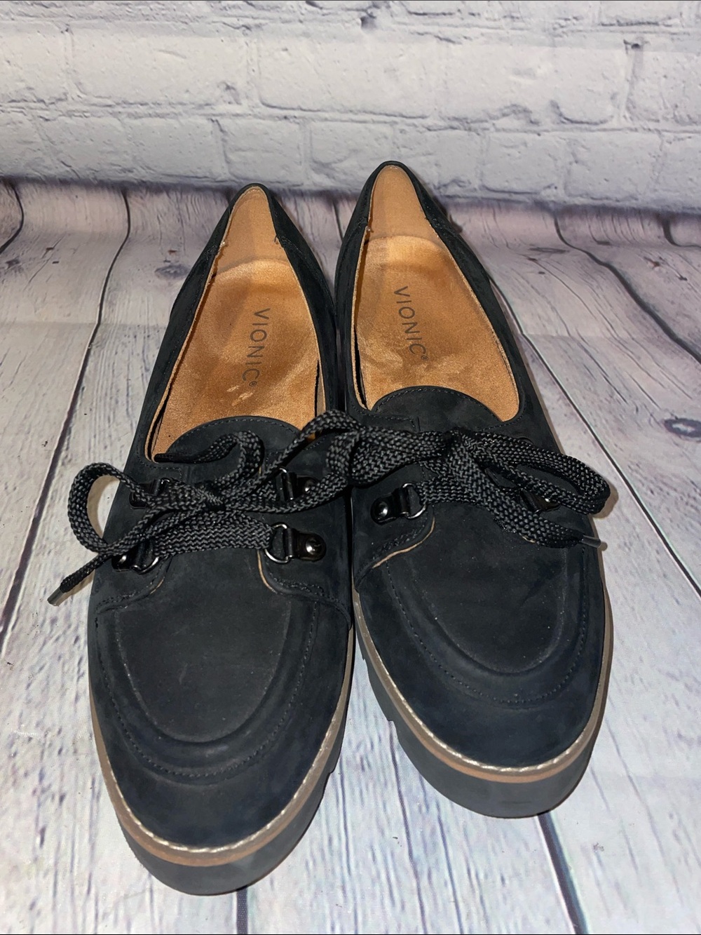 Vionic Black Lace-Up Chunky Loafers • Sz 7 - Picture 3 of 10